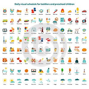 Daily visual schedule for toddlers and preschool children. Childish vector illustration