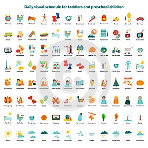Daily visual schedule for toddlers and preschool children. Childish vector illustration photo