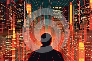 Visualisation of the world of Artificial Intelligence. AI world. Midjourney. Bladerunner style.