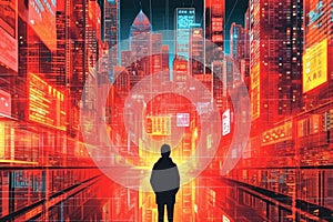 Visualisation of the world of Artificial Intelligence. AI world. Midjourney. Bladerunner style.