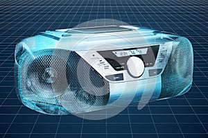 Visualization 3d cad model of Modern CD Boombox with AM/FM Stereo Radio, blueprint. 3D rendering