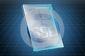 Visualization 3d cad model of solid state drive SSD, blueprint. 3D rendering
