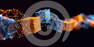 Visualization of blockchain technology showing connected data blocks in a digital network