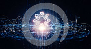 Glowing molecular structure in a digital network field