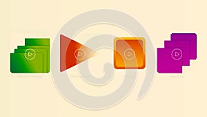 Visualization of colorful computer or smartphone icons on colorful gradient background. Motion. Different types of