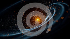 Visualization of a cosmic event with glowing energy and dynamic grid patterns