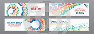Visualization of data arrays, databases. Information flow, sorting. Set of Hi-tech banner templates for websites. Abstract social