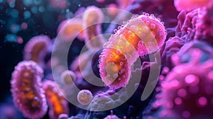 Visualization of the diverse human gut microbiome showcasing various bacterial forms and structures