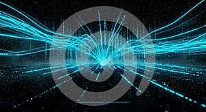 Digital energy flowing in a dark cyberspace tunnel