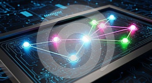 Visualization featuring interconnected nodes with glowing lights in