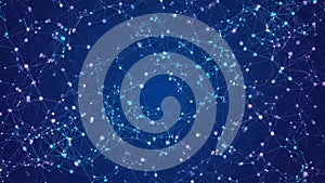 Visualization featuring interconnected nodes and lines against a dark blue