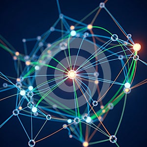 Visualization with interconnected nodes and lines against a dark