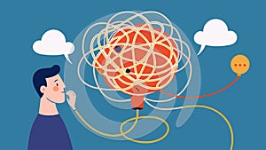 A visualization of a language processing disorder with tangled strings representing miscommunications and confusion in