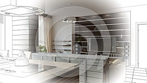 Visualization of modern residential interior design, 3D illustration, cg render