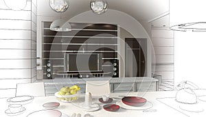 Visualization of modern residential interior design, 3D illustration, cg render