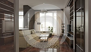 Visualization of modern residential interior design, 3D illustration, cg render