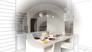 Visualization of modern residential interior design, 3D illustration, cg render