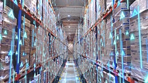 Visualization of a modern warehouse. Visualization of artificial intelligence. Futuristic concept of a modern warehouse.