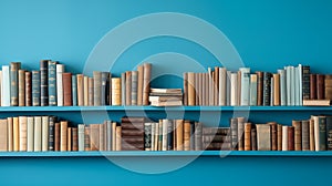 Visualize a cozy reading nook adorned with wooden shelves filled with books of various genres and sizes, AI generated