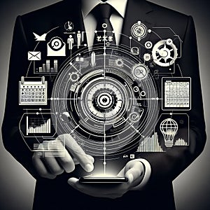 Visualize an image depicting the workings of administrative support services in a virtual format