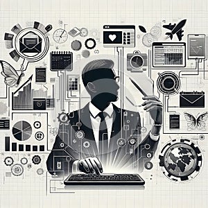 Visualize an image depicting the workings of administrative support services in a virtual format.