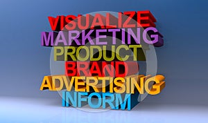 Visualize marketing product brand advertising inform on blue photo