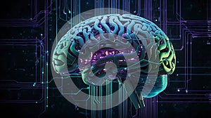 Digital Brain Network: Glowing AI Neural Pathways and Data Streams