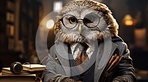 Visualize a sophisticated owl