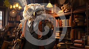 Visualize a sophisticated owl