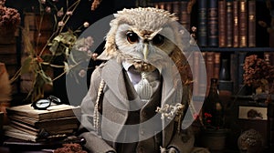 Visualize a sophisticated owl