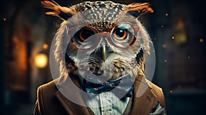 Visualize a sophisticated owl