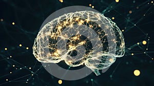 Glowing Human Brain Composed of Interconnected Neural Nodes Representing Cognitive Function