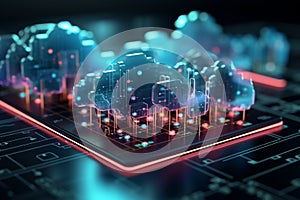 visualized 3D Cloud computing illustration with intricate embossed mesh connections