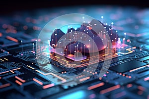 visualized 3D Cloud computing illustration with intricate embossed mesh connections