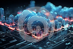 visualized 3D Cloud computing illustration with intricate embossed mesh connections