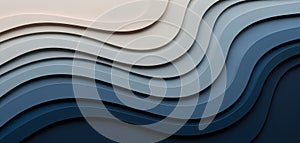 Abstract wavy layers of blue and grey tones creating a serene and modern gradient background
