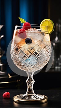 Refreshing Elegance: A Fruit and Mint Cocktail photo