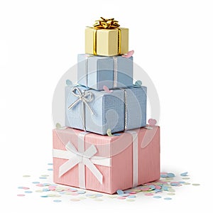 Stack of Colorful Gift Boxes with Confetti