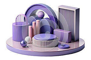 Abstract 3D Render Pastel Purple and Pink Geometric Shapes on Platform