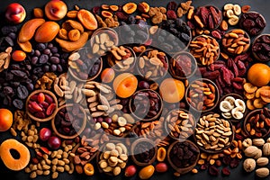 A visually appealing display capturing a variety of dried fruits arranged on a clean surface.