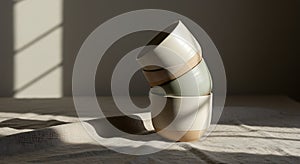 Stack of Ceramic Bowls in Soft Light