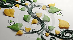 Elegant Vine Pattern with Green and Yellow Leaves