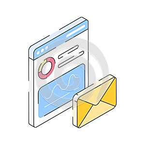 Visually appealing isometric outline icon of email analytics tracking