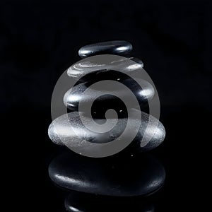 AI Generated Image Dark Smooth Stones Stacked in a Pyramid Shape