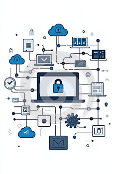 Flat illustration of cloud computing security connections