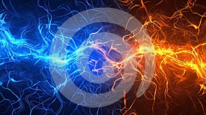 A visually electrifying high-tech circuit board background, illuminated by vibrant blue and orange LED nodes. Generative AI photo