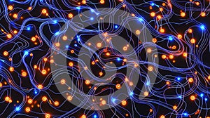A visually electrifying high-tech circuit board background, illuminated by vibrant blue and orange LED nodes. Generative AI photo