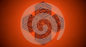 Intricate Hexagonal Geometric Pattern in Orange