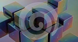 Abstract Cubes with Iridescent Surface