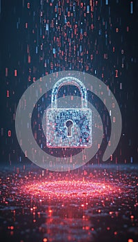 Digital Cybersecurity Padlock with Binary Code